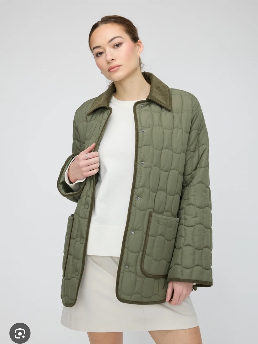 Kit and Ace Olive Quilted Snap-Front Jacket